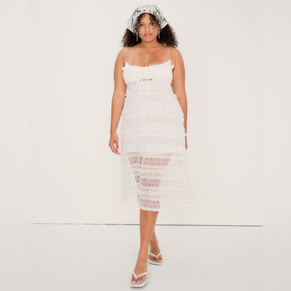 NWT For Love and Lemons Cameron Midi Dress Women's Size L White